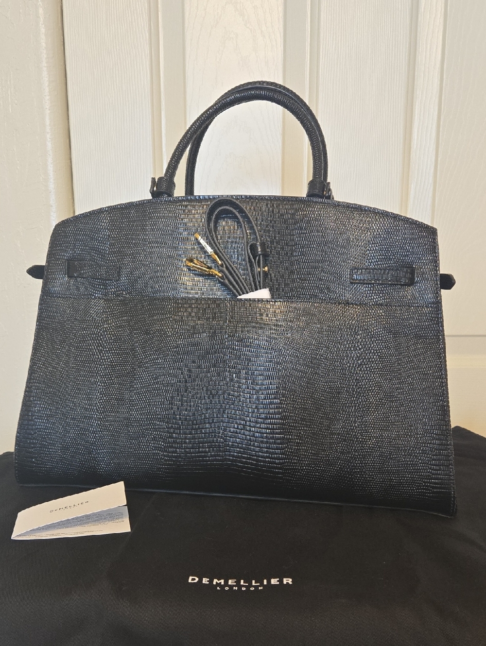 DeMellier "The Hudson" Black Lizard Effect Leather with Gold Hardware NWT - Picture 2 of 9